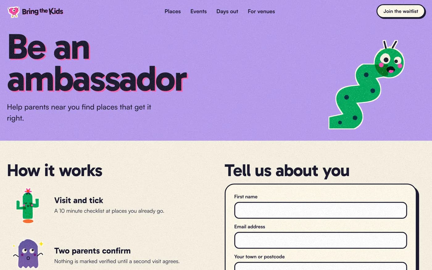 Ambassadors: visit and tick, two parents confirm, then get credit.