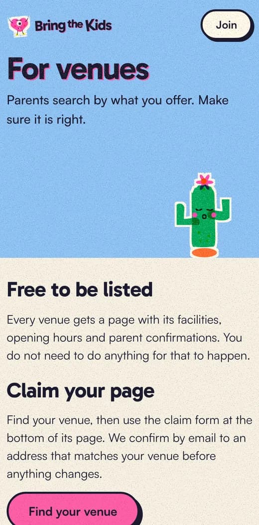 Venues claim their page for free.