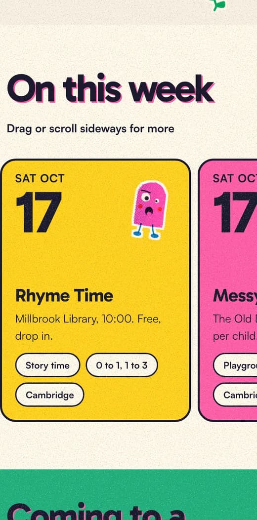 Events on this week, swiped sideways.
